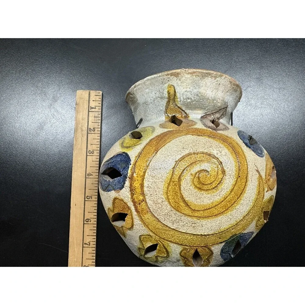 Mexican Folk Art Pottery Handpainted Wall Pocket Flower Pot Set Of 2